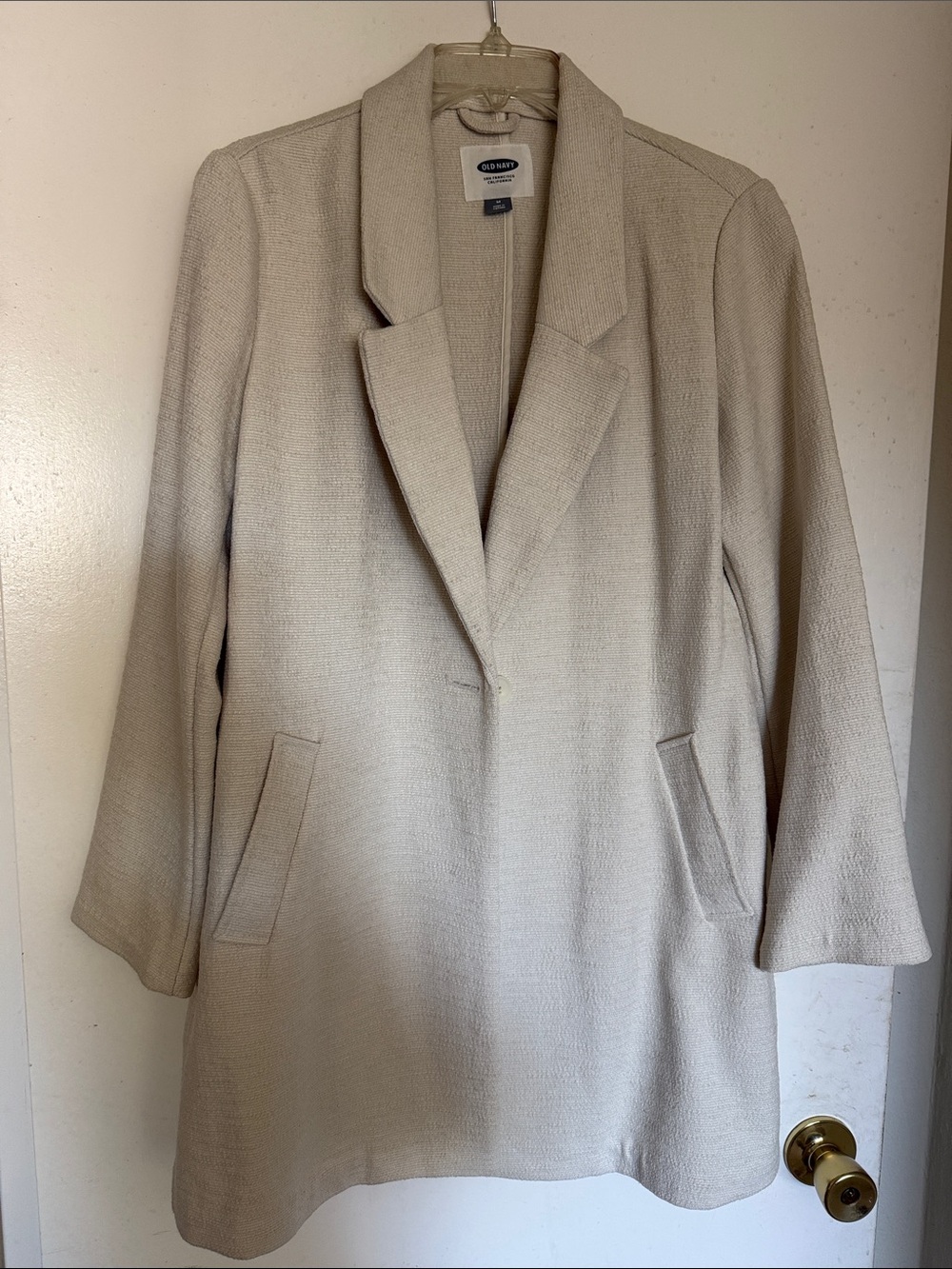 Cream Textured Single-Button Trench Coat